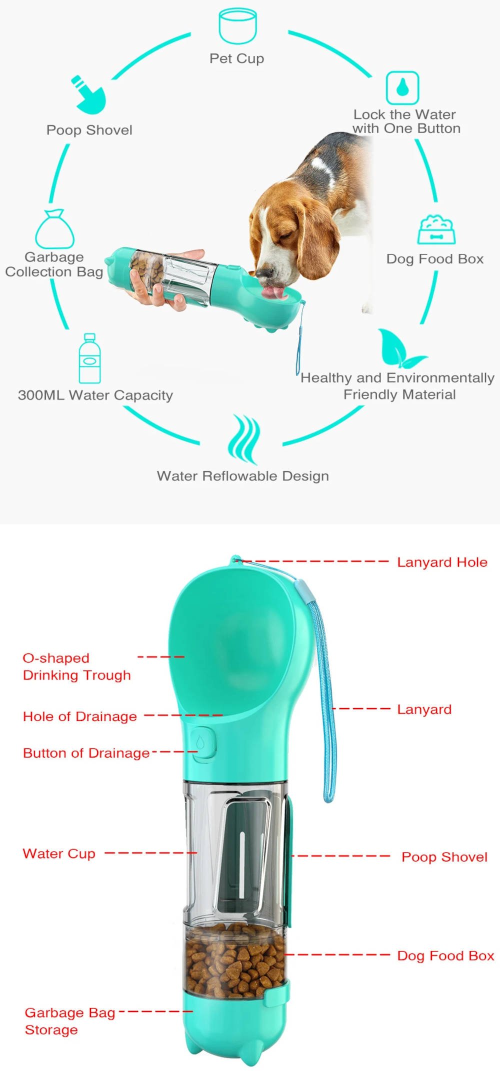 3 in 1 portable water bottle for dogs